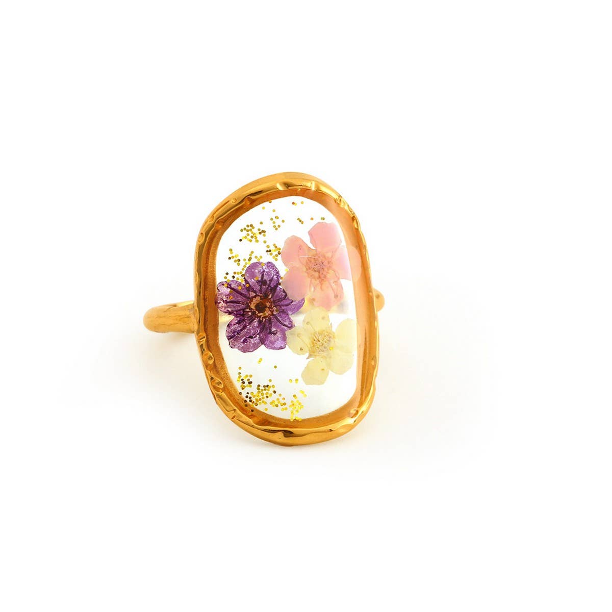 Adjustable Open Ring with Dried Flowers,Multi Color_CWMM8929
