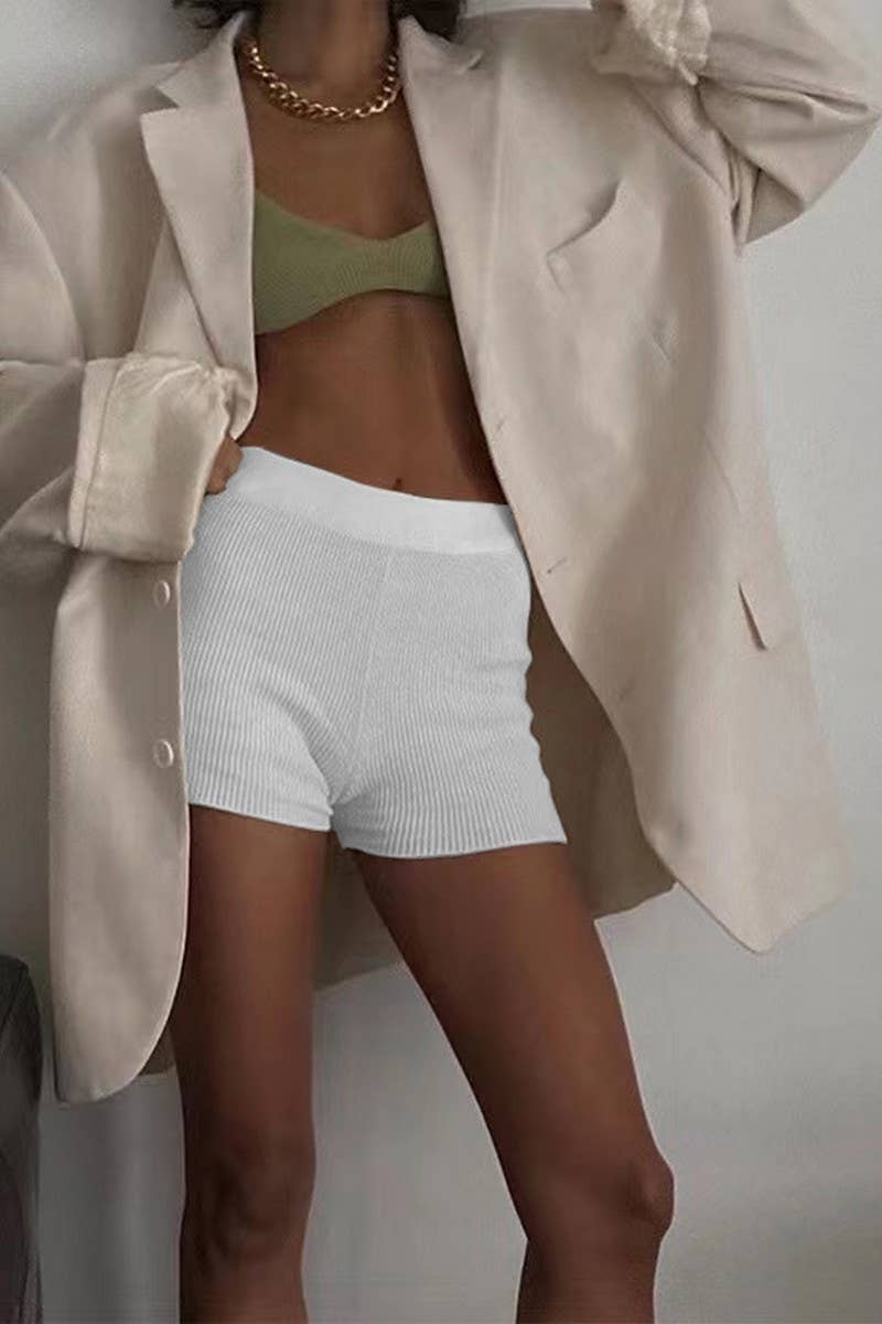 CWBSP0469_COTTON HIGH WAIST SPORTS SKINNY RIBBED SHORTS