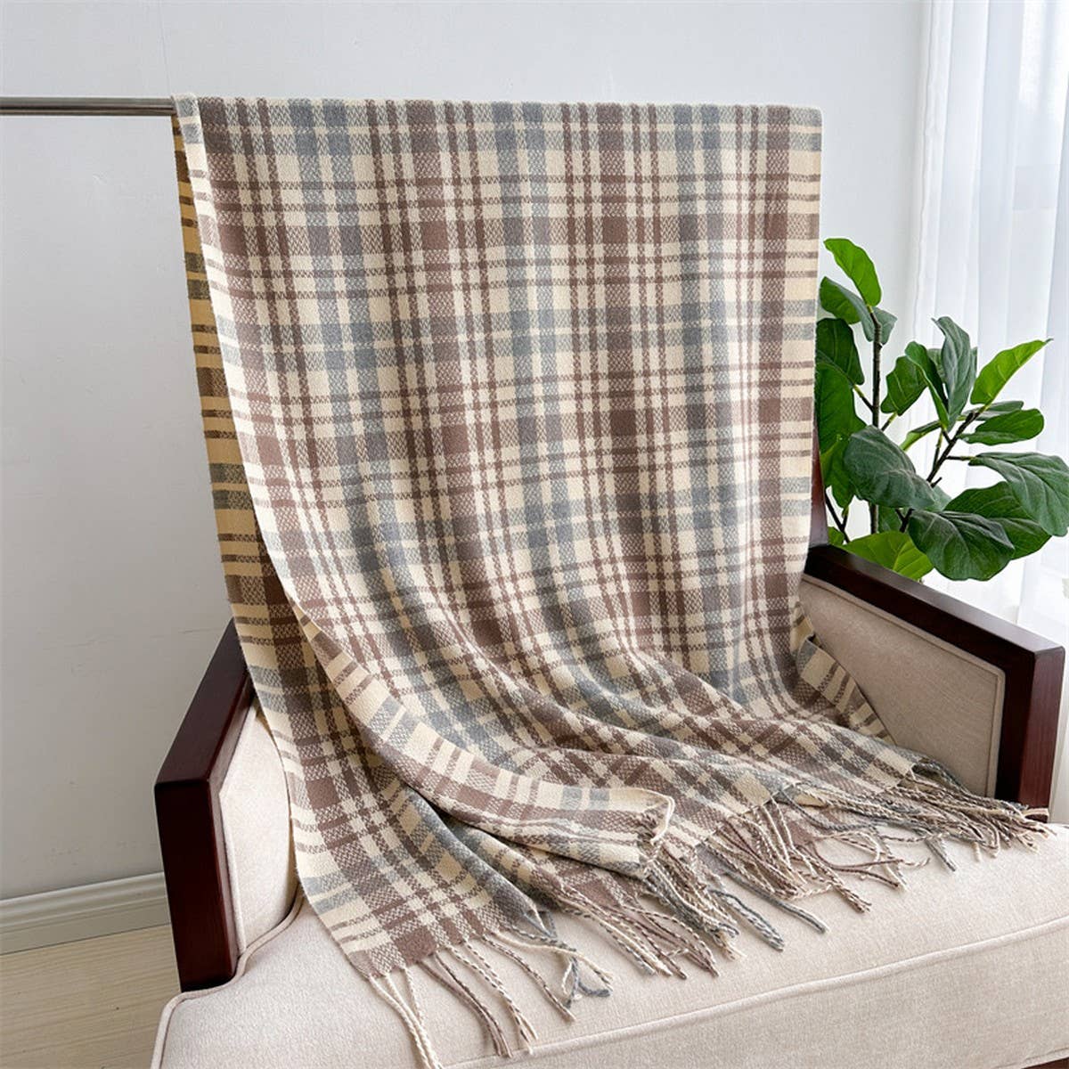 Plaid Cashmere-Like Scarf with Fringe for Winter_CWASC1443