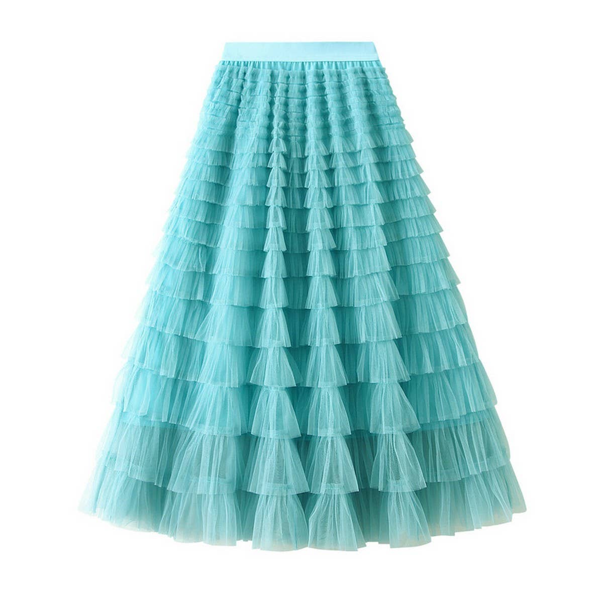 White Tulle Tiered Pleated A-Line Maxi Skirt