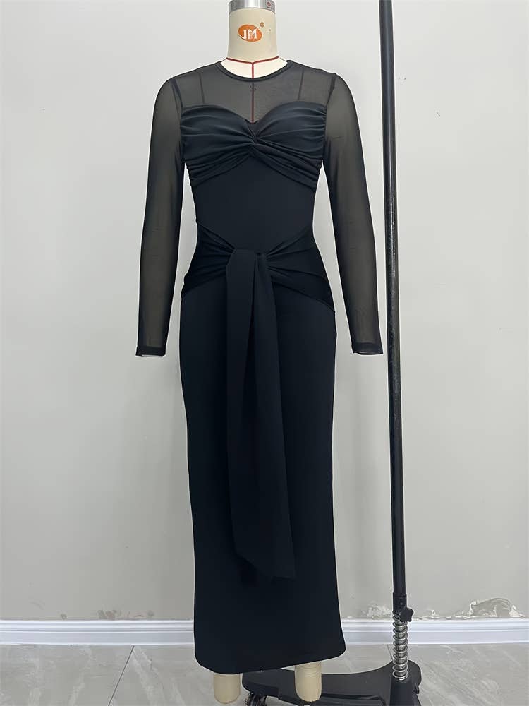 Kink lace mesh splice see-through dress