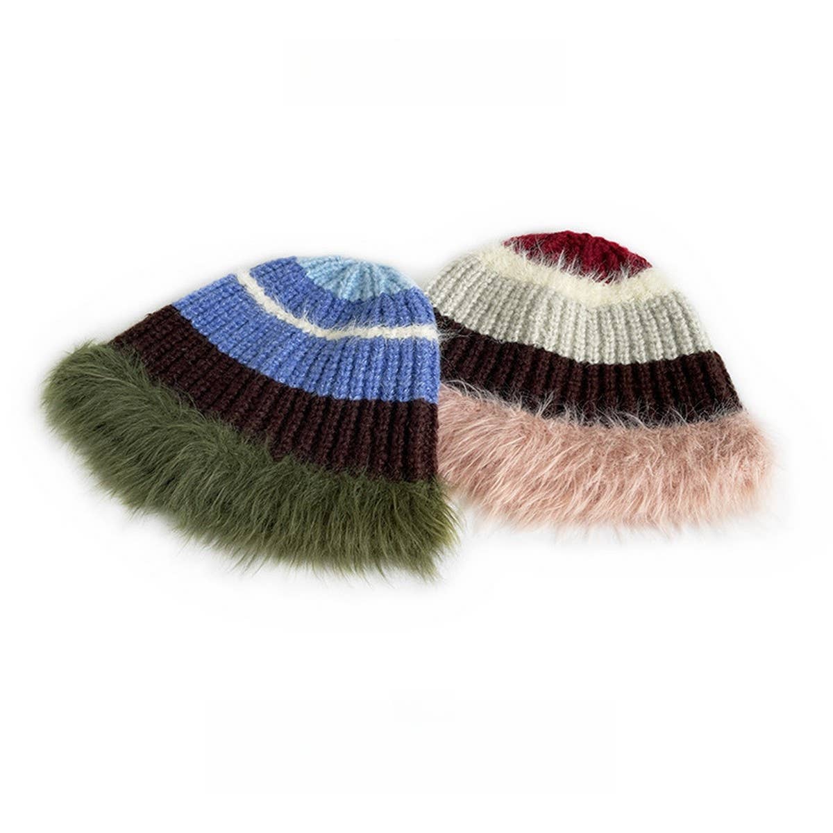 STRIPED COLORBLOCK PLUSH EDGE WOMEN'S KNITTED HAT_CWAH2062