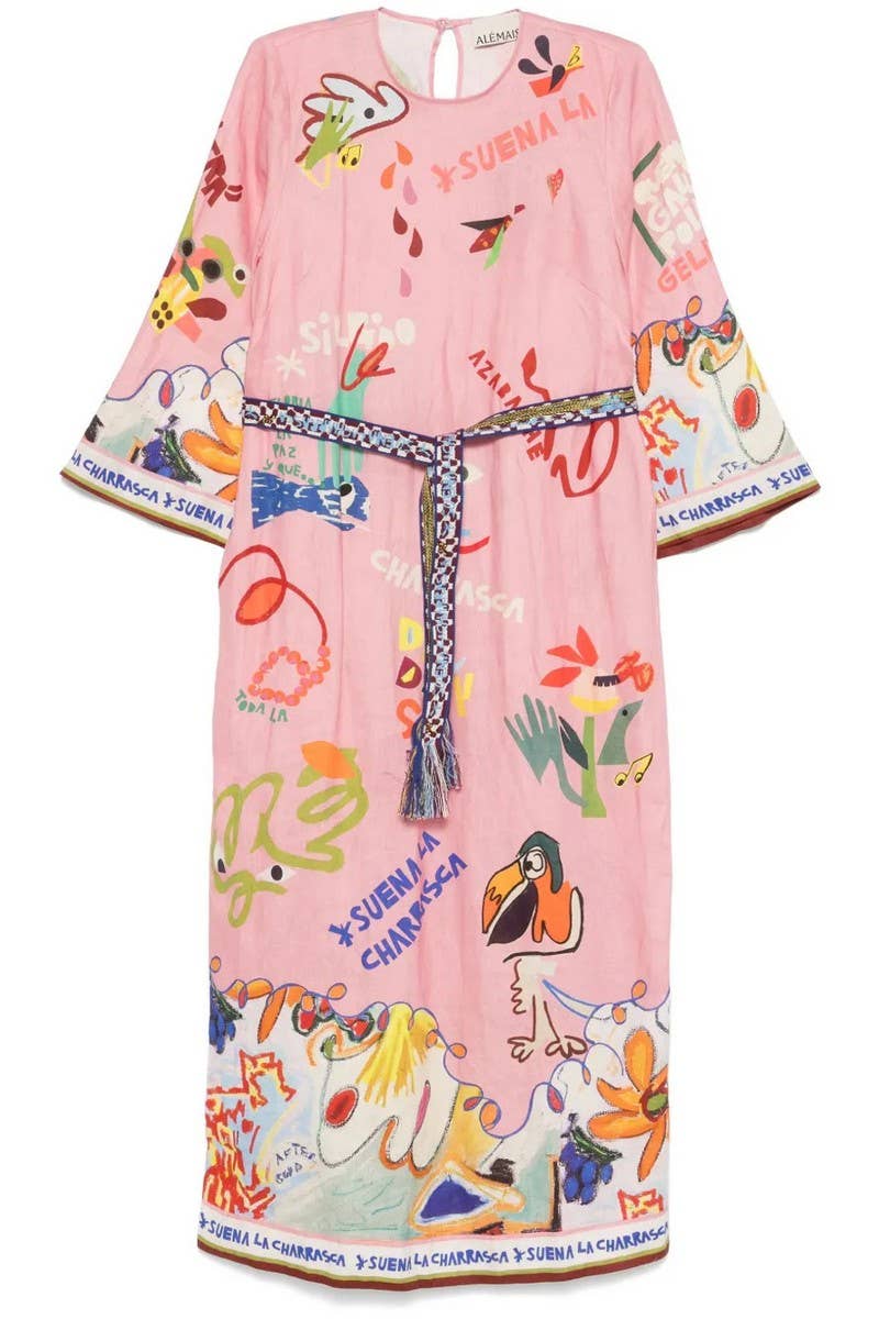 CWDMD5742_ABSTRACT ART PRINT TIE WAIST DRESS