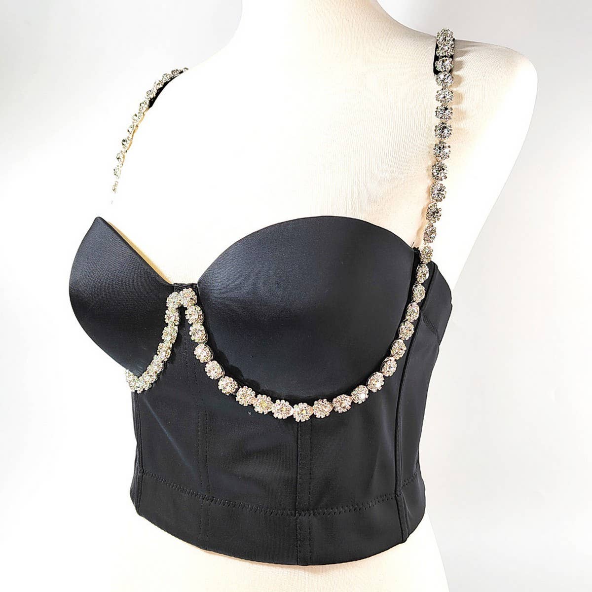 HIGH-END HERRINGBONE BRA WITH RHINESTONE WAIST