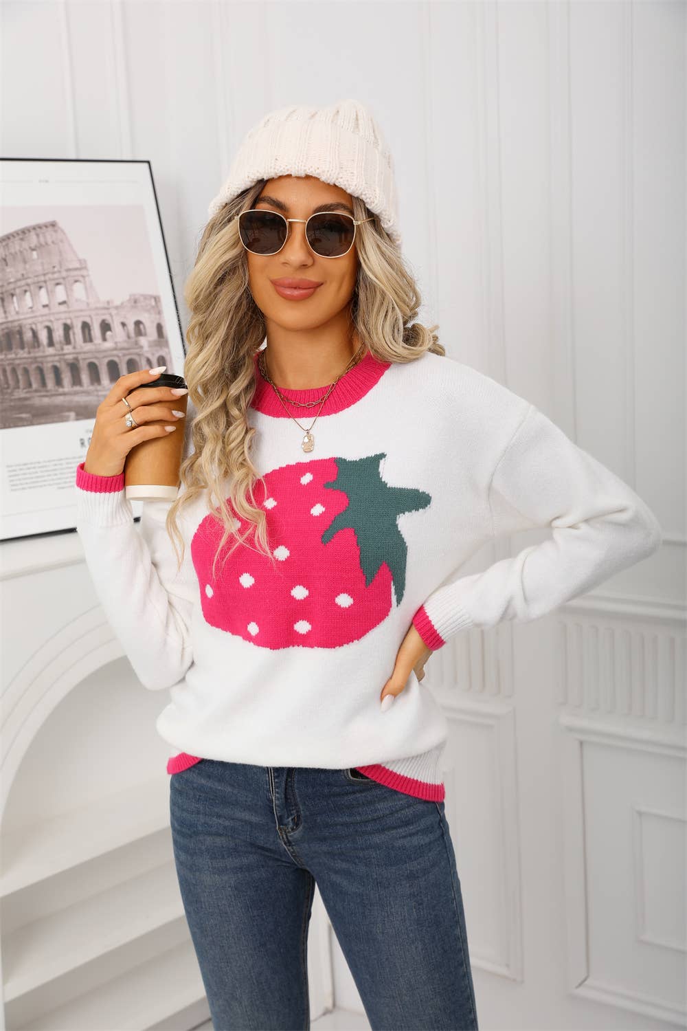 Strawberry Valentine's Day knitted sweater