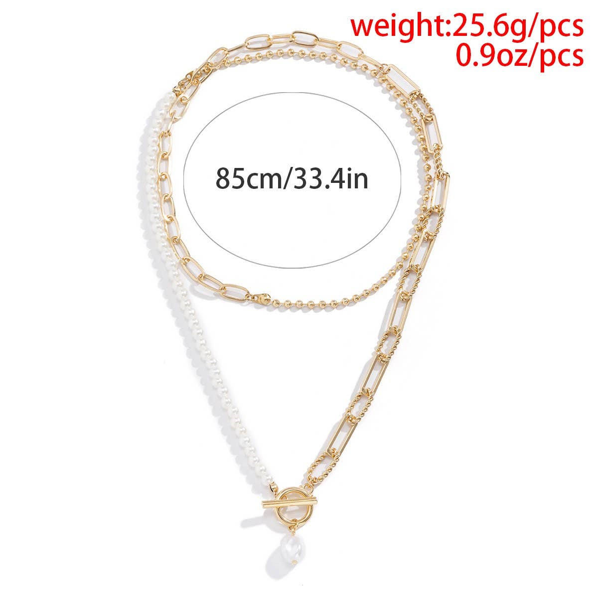 NICHE IMITATION PEARL OT BUCKLE TASSEL NECKLACE_CWAJE1805