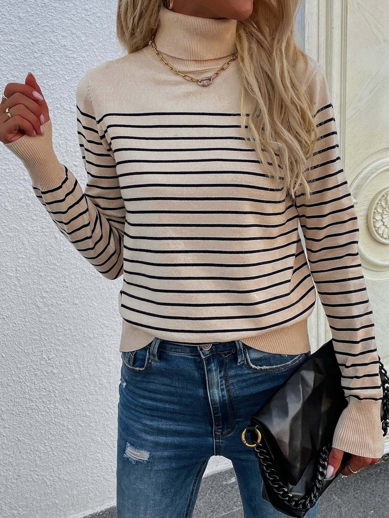 TURTLENECK STRIPED PULLOVER SWEATER