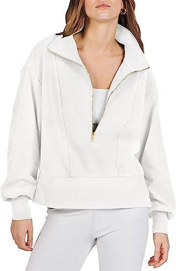 SOLID LONG-SLEEVED HOODIE WITH HALF ZIP COLLAR