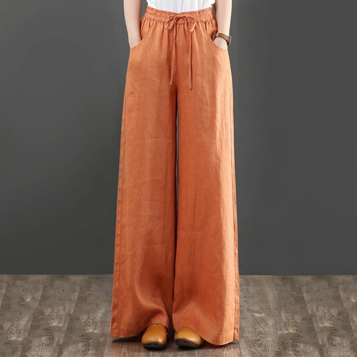 Boho Cotton Linen High Waist Wide Leg Pants