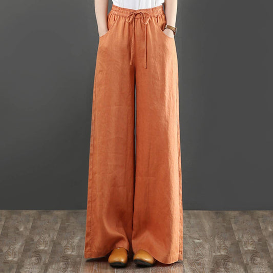 Boho Cotton Linen High Waist Wide Leg Pants