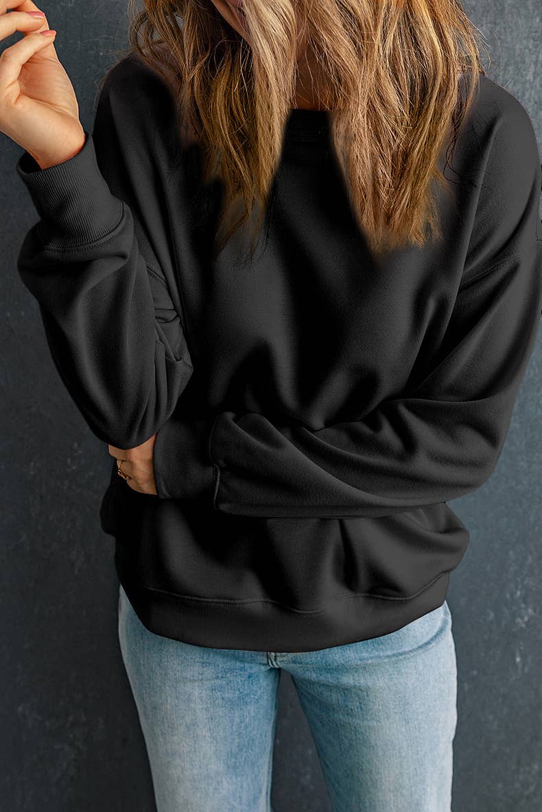 SOLID COLOR LOOSE ROUND NECK PULLOVER HOODIE