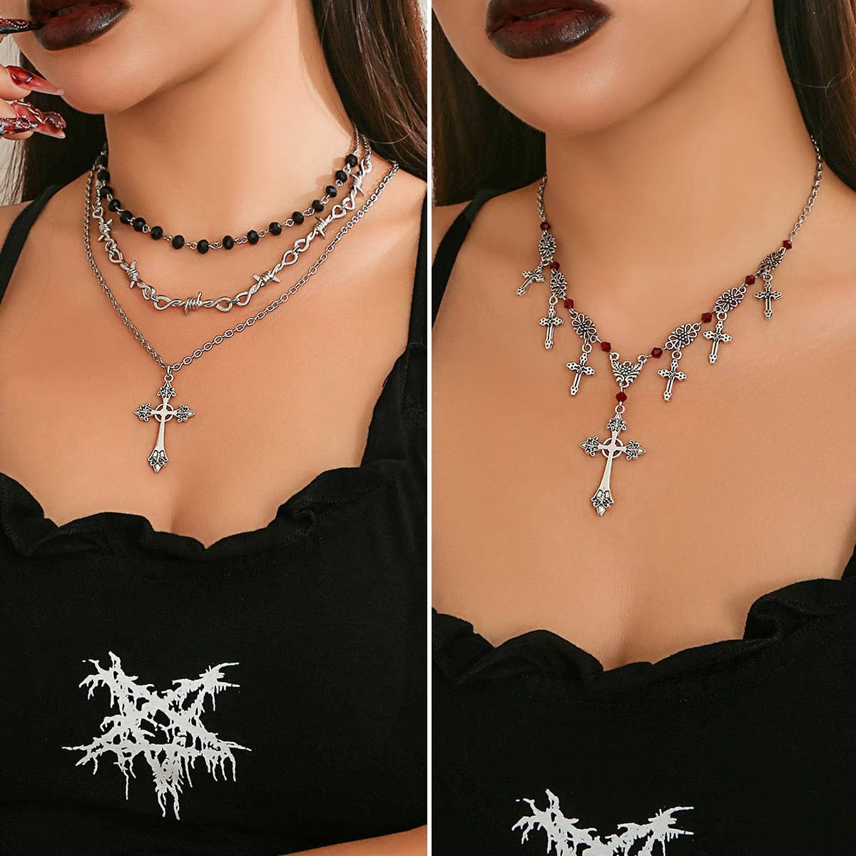 HIP HOP CROSS PENDANT DARK CLAVICLE NECKLACE