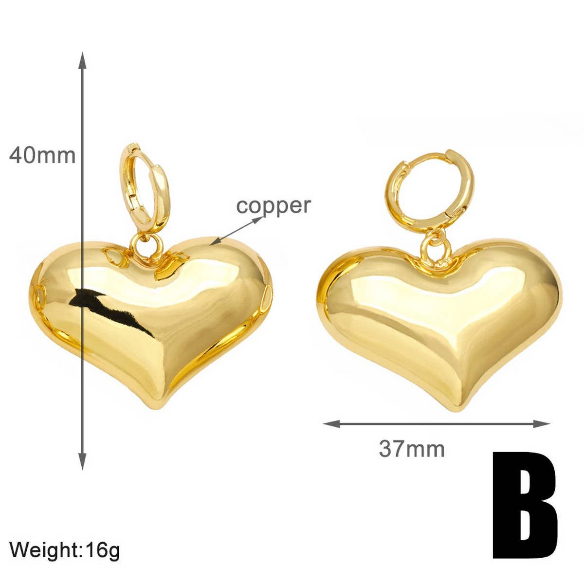 GOLD PLATED HEART-SHAPED PENDANT EARRINGS