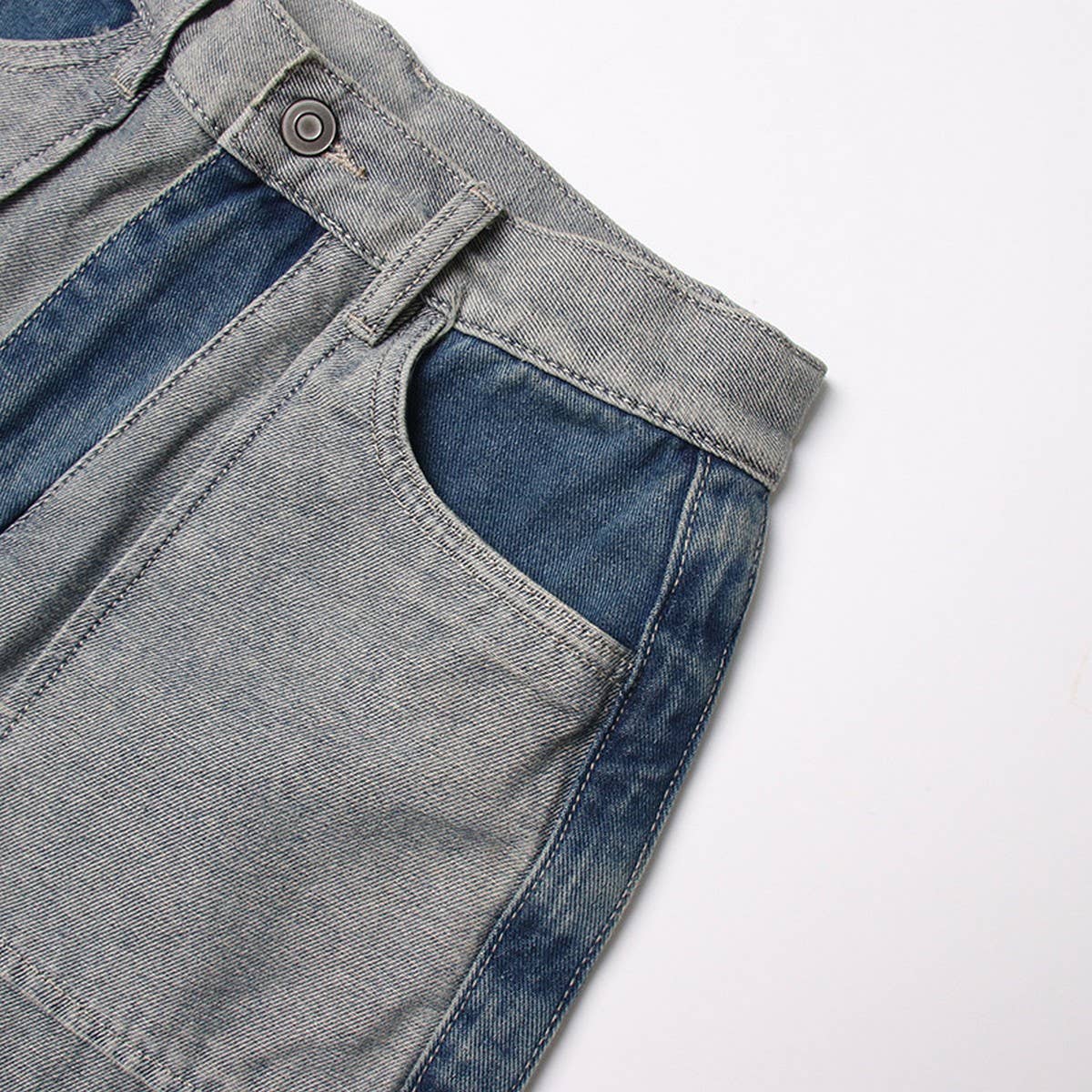 STRAIGHT LEG COLOR BLOCKING DENIM CASUAL PANTS_CWJP0202