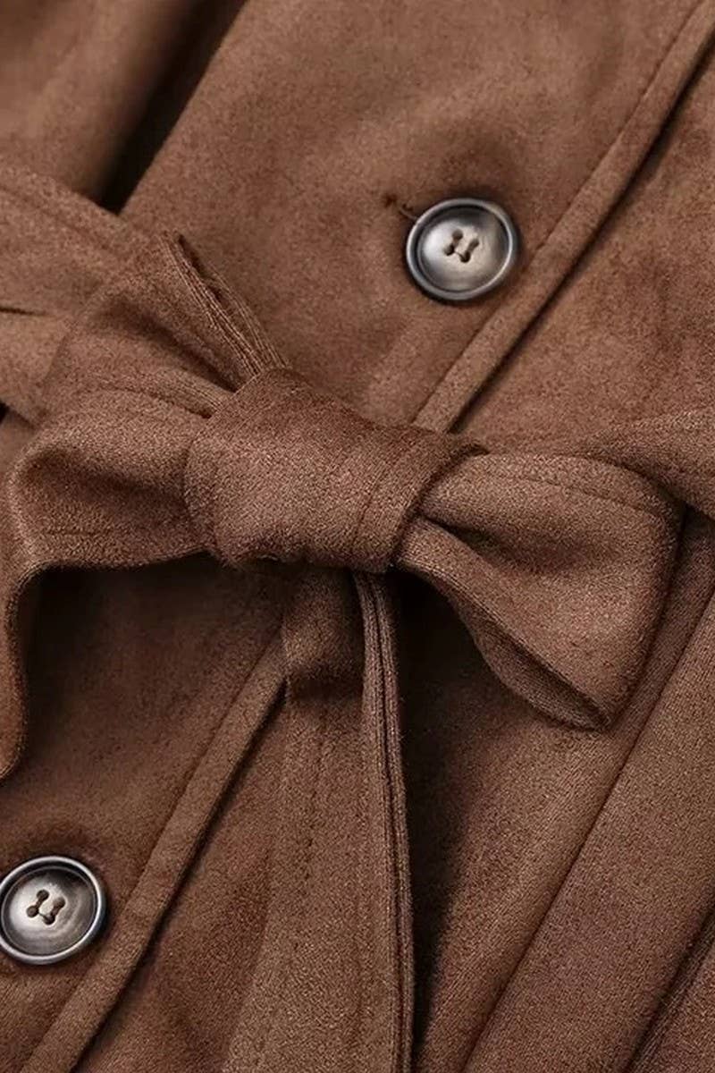 CWOCO1075_DOUBLE BREASTED LAPEL FAUX LEATHER LONG COAT