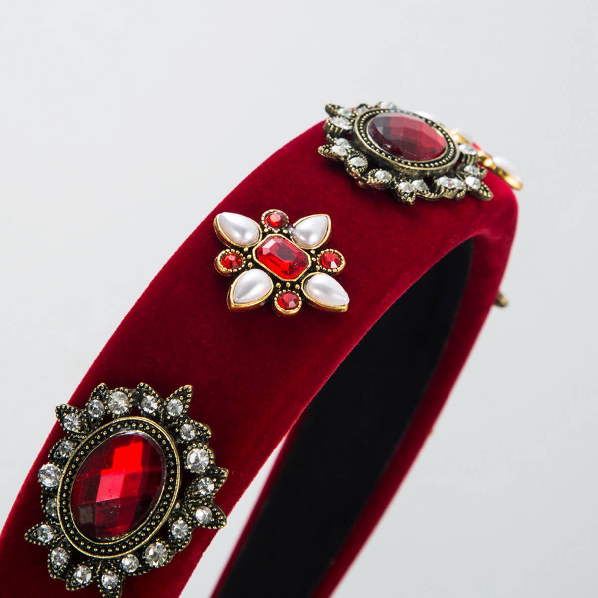 VINTAGE VELVET DIAMOND PEARL FLOWER HEADBAND