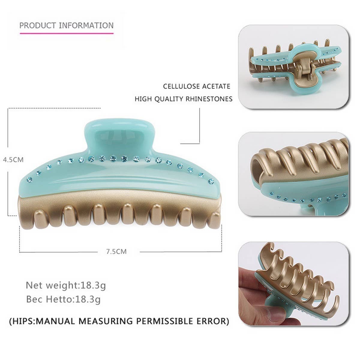 VINTAGE ACETATE HAIR CLIP WITH SINGLE ROW DIAMOND