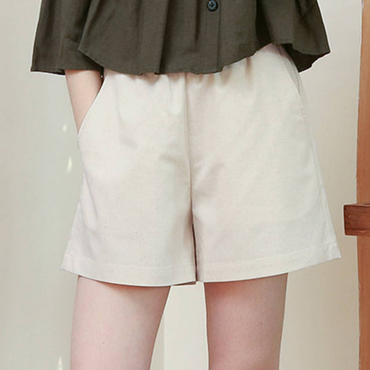 HIGH-WAISTED COTTON LINEN ELASTIC WAIST SHORTS