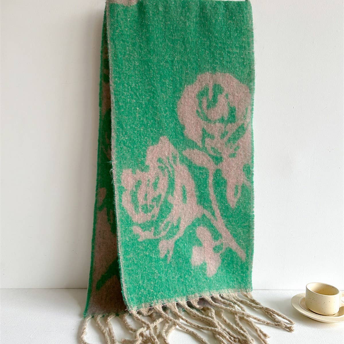 Rose Tassel Scarf - Colorblock Long Winter Wrap