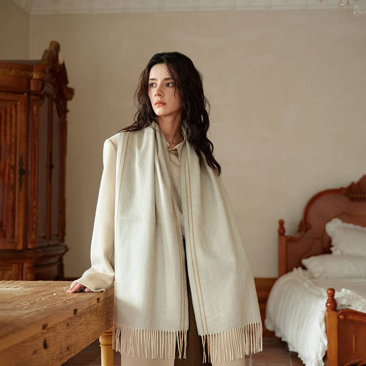 100% Wool Double-Sided Scarf - Warm Unisex Shawl_CWASC2306