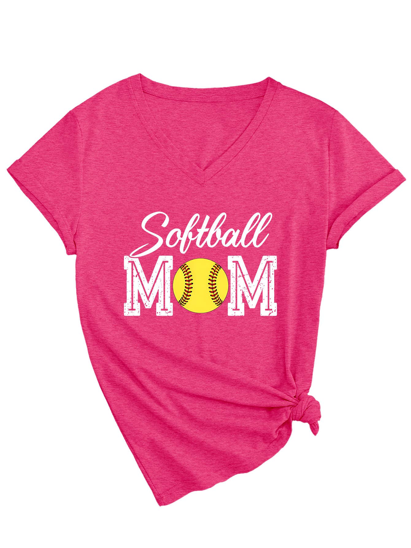 Trendy softball momV neck short-sleeved T-shirt