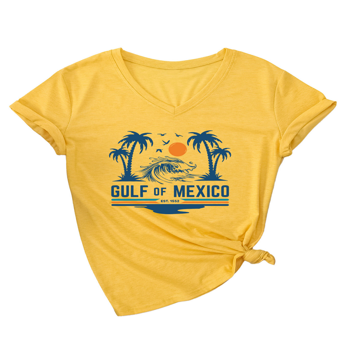 Slim V???Neck T???Shirt ??Gulf of Mexico Est Print_CWTTS1538