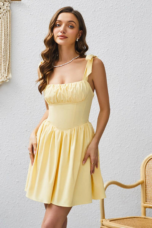 CWDSD10663_SWEET YELLOW TIE-UP BODYCON CAMI DRESS