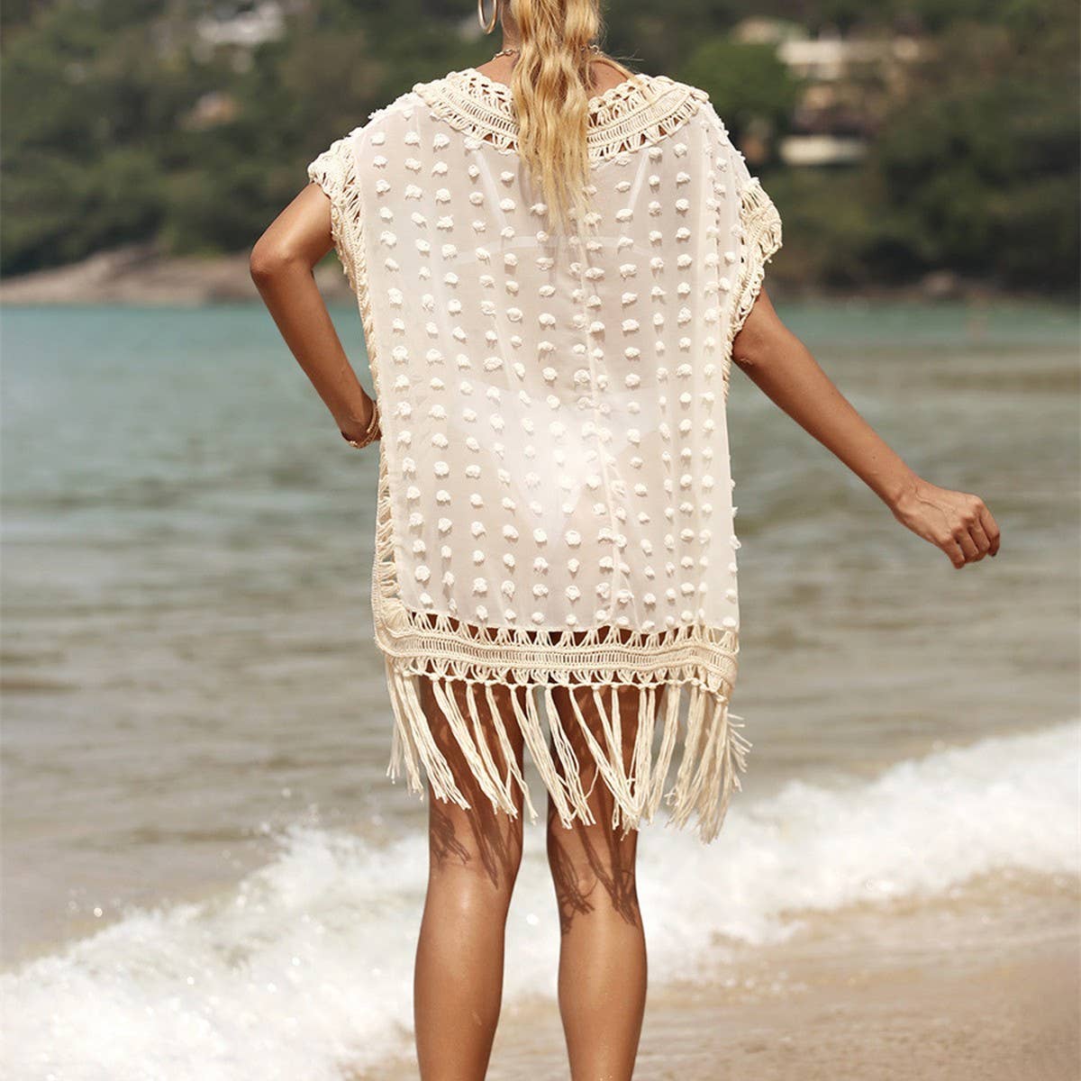 SPLICED TASSEL CROCHET BEACH COVER-UP_CWMM1229