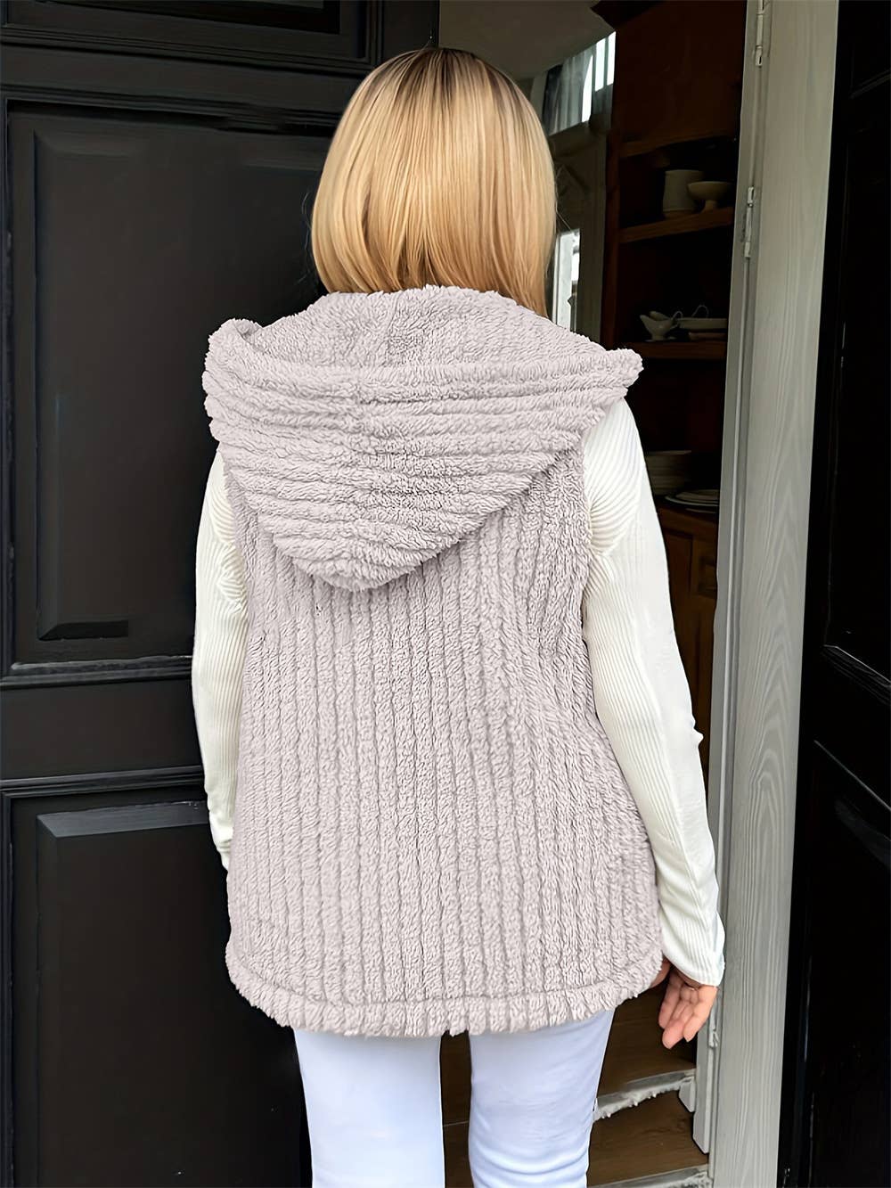 WOMEN'S WOOLEN HOODED VEST SLEEVELESS COAT