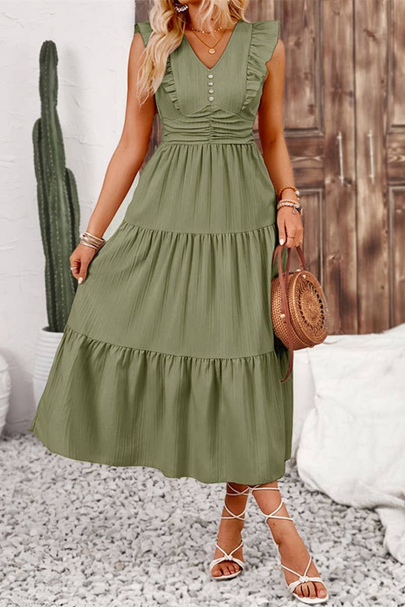 CWDMD5056_RUFFLED SLIM FIT SOLID COLOR LONG CAKE SKIRT