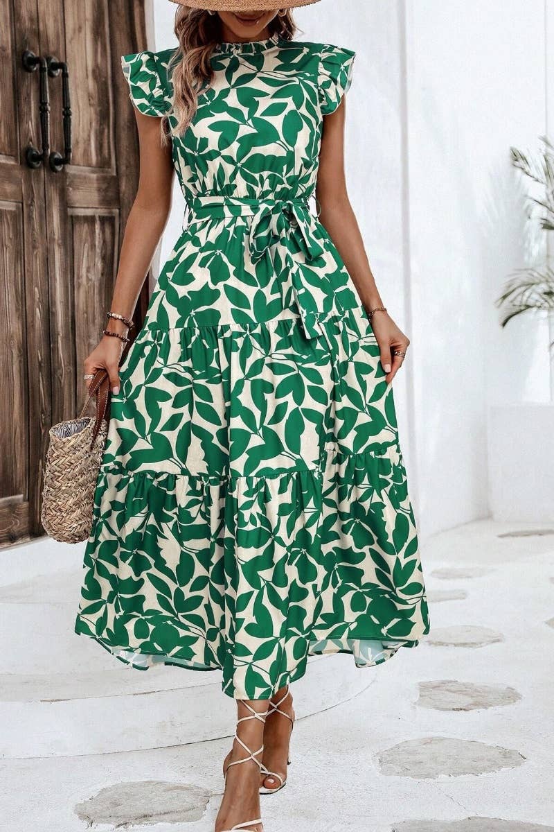 CWDMD2748_SUMMER WOODEN EAR LACE PRINTED DRESS LONG