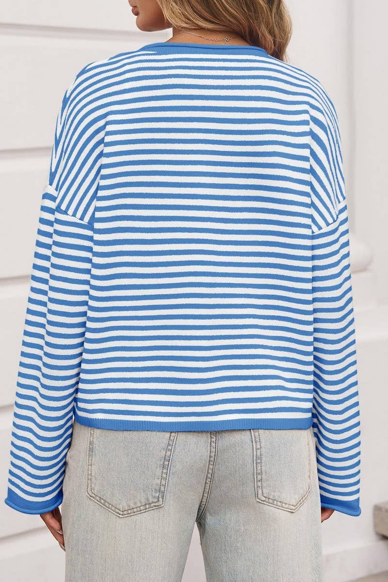 CWOCAL00609_STRIPED COLORBLOCK LONG SLEEVE CARDIGAN SWEATER