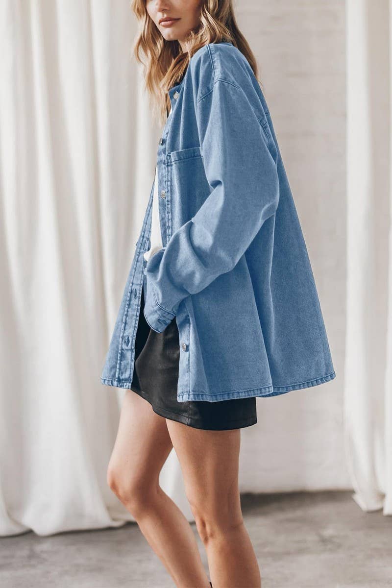 CWOCO1183_VINTAGE BLUE DENIM POCKETED LOOSE SHIRT