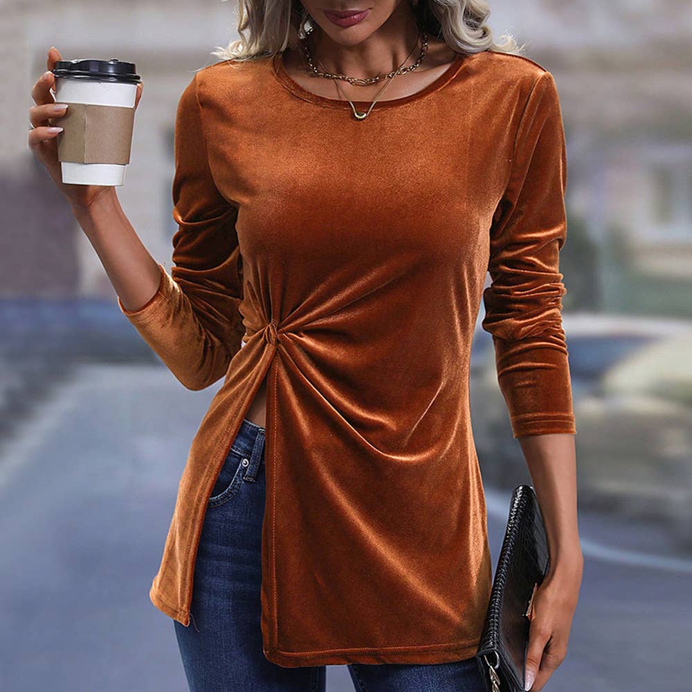 IRREGULAR SPLIT TEMPERAMENT SEXY VELVET TOP