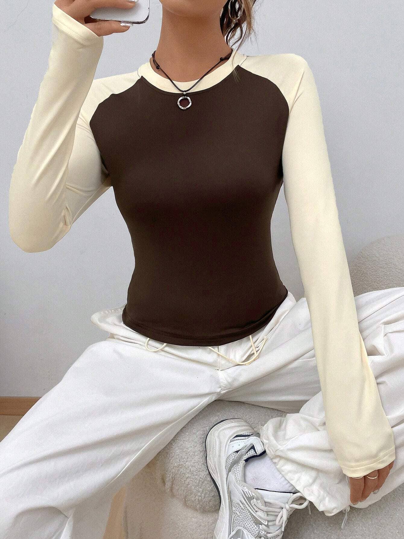 SIMPLE FASHION COLOR CONTRAST LAZY CASUAL T-SHIRT