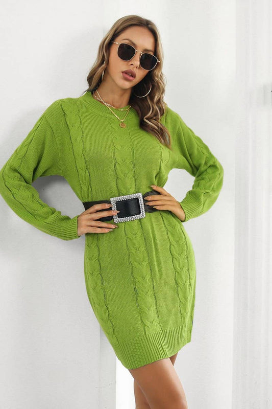 CWDSD7335_CASUAL LOOSE CABLE KNITTED LONG SLEEVE DRESS