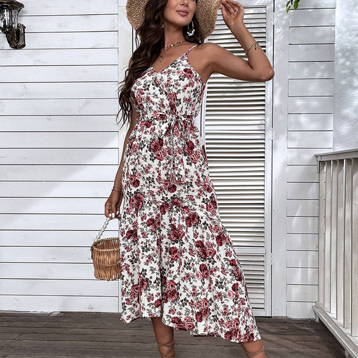PRINT LACE-UP SEXY BEACH HALTER DRESS