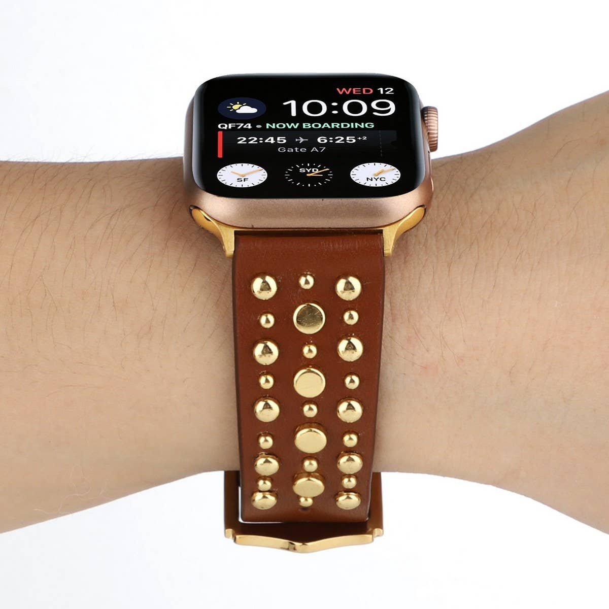 APPLEWATCH9 IWATCH GOLD RIVET GENUINE LEATHER STRAP_CWWW0084