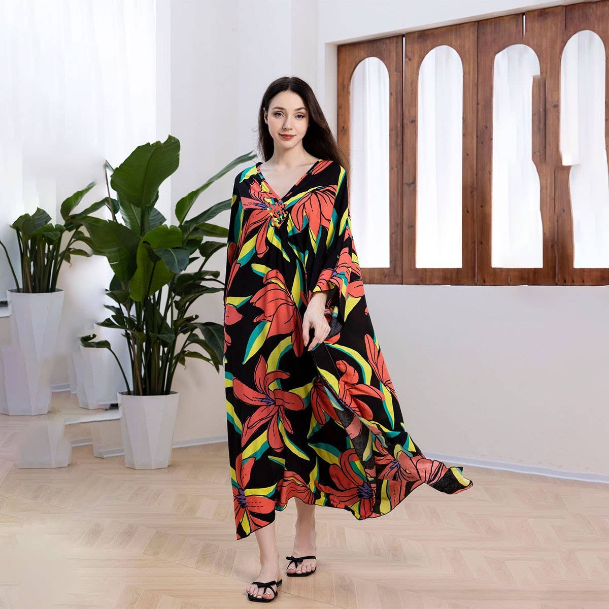 Plus Size Cotton Woven Beach Cover-Up Resort Dress_CWMM6141