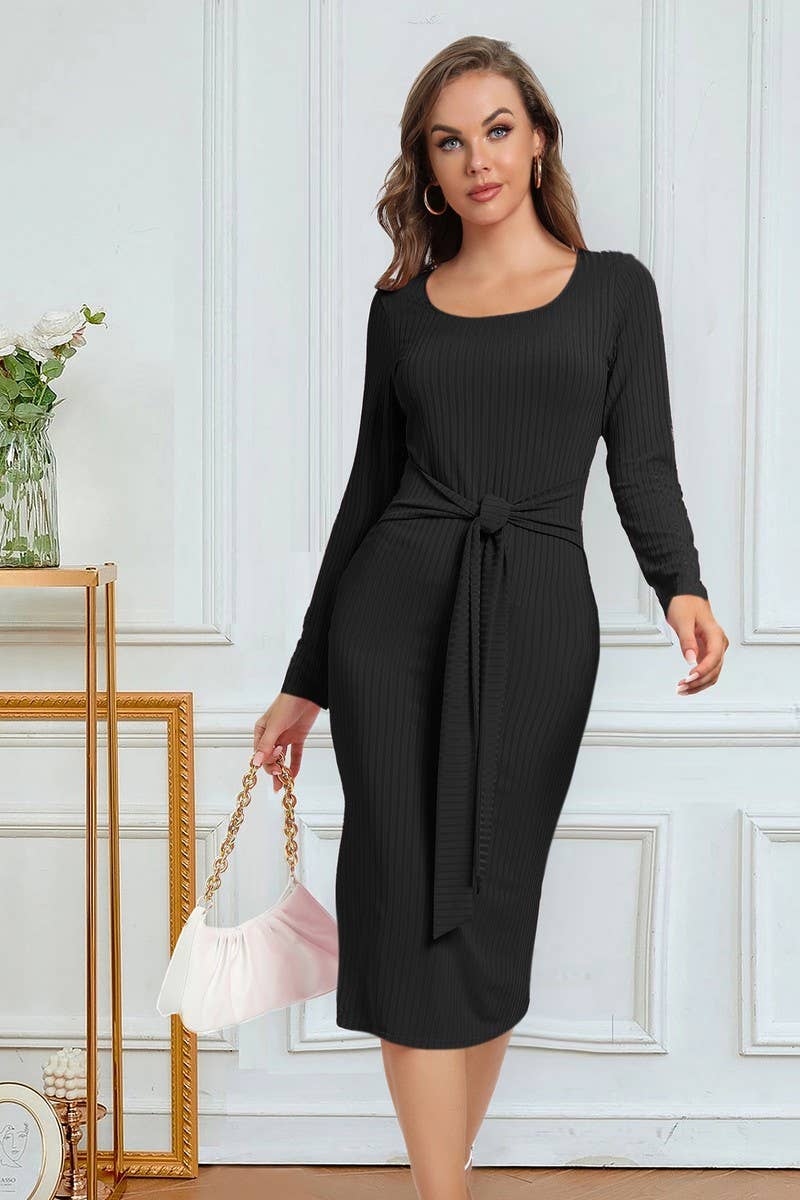 CWDMD4728_SOLID COLOR STRAPPY SLIT MID-LENGTH DRESS