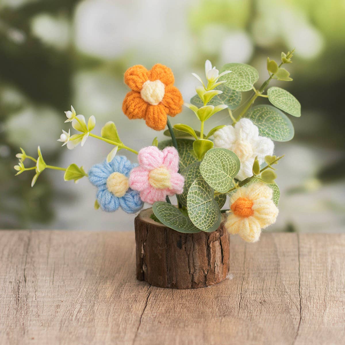 CWMM9287_HAND-WOVEN POTTED WOOL CROCHET SUNFLOWER BOUQUET