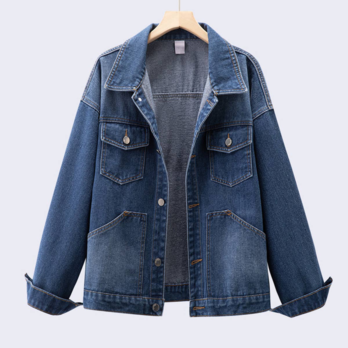 BASIC STEREOSCOPIC WASH DENIM COAT WITH LAPEL