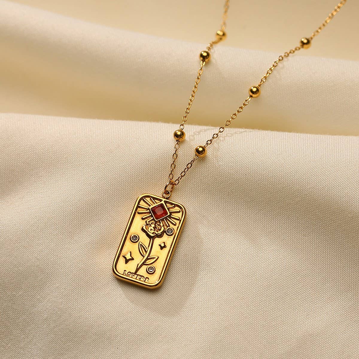 Colorful Zircon Stainless Steel Necklace, Colorfast