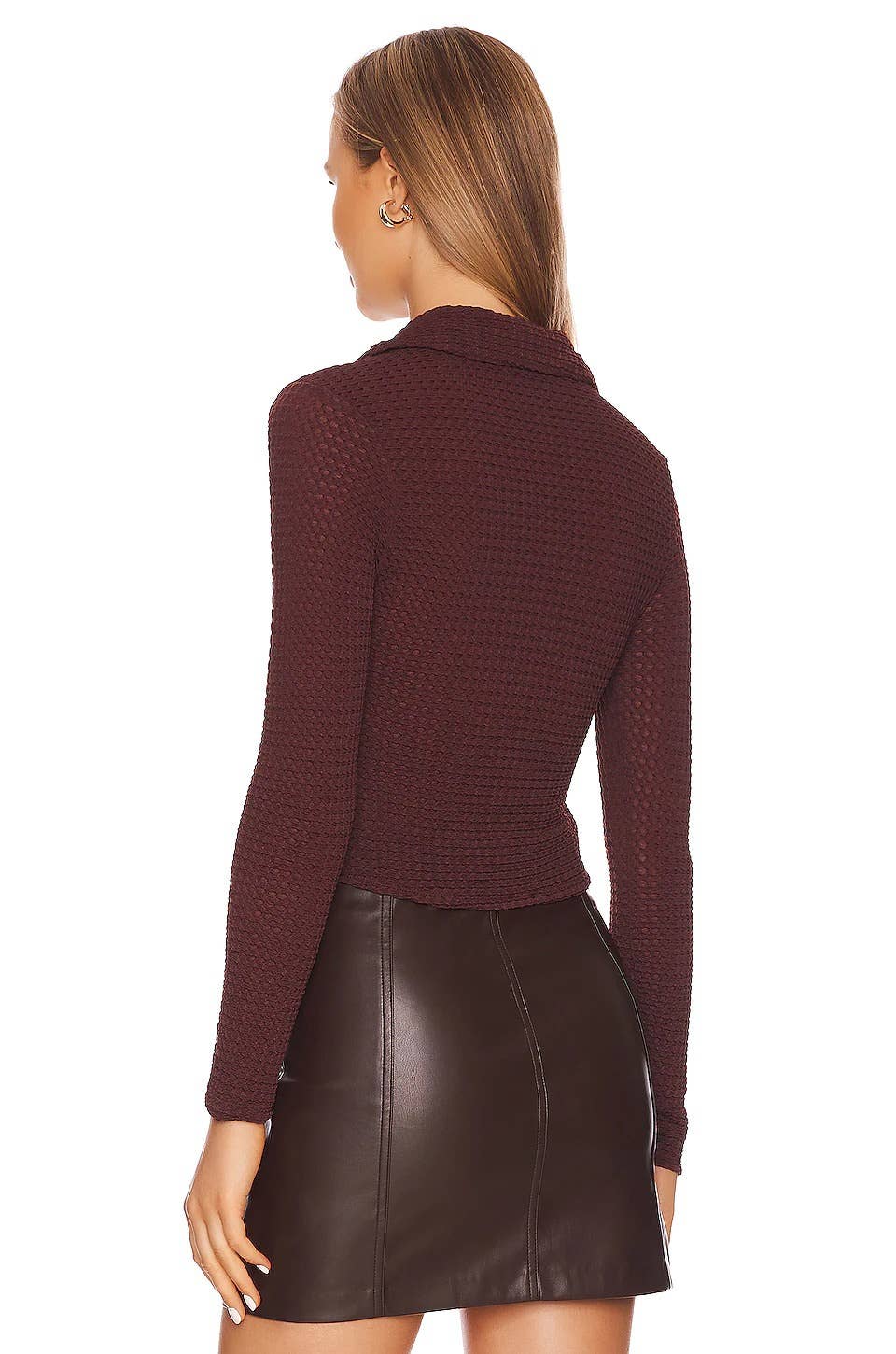 WAFFLE SOLID COLOR LONG SLEEVE KNIT SHIRT