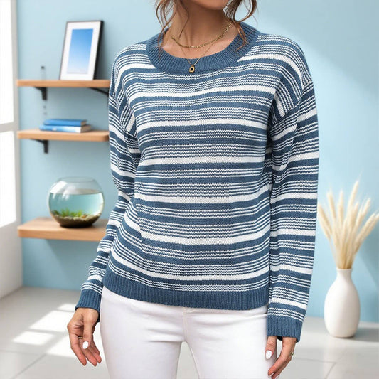 Striped long-sleeved pullover sweater