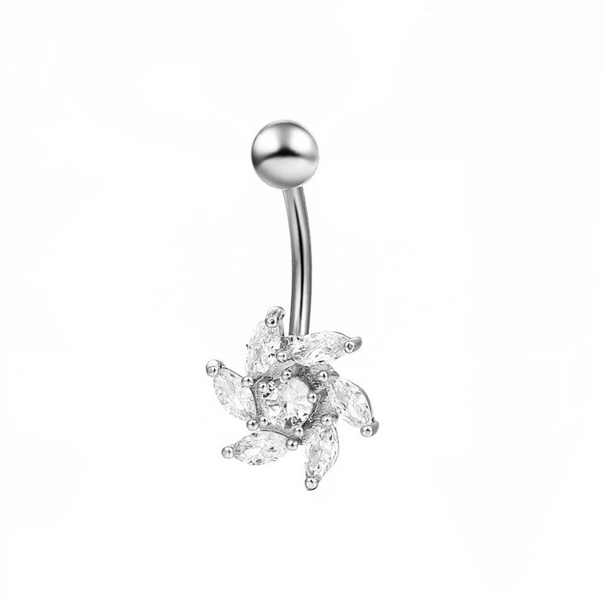 Hot Sale Brass CZ Snowflake Clover Navel Ring