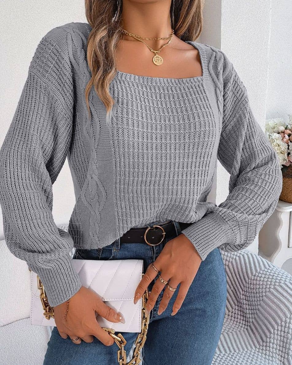 KNITWEAR PULLOVER SQUARE NECK TWIST SWEATER