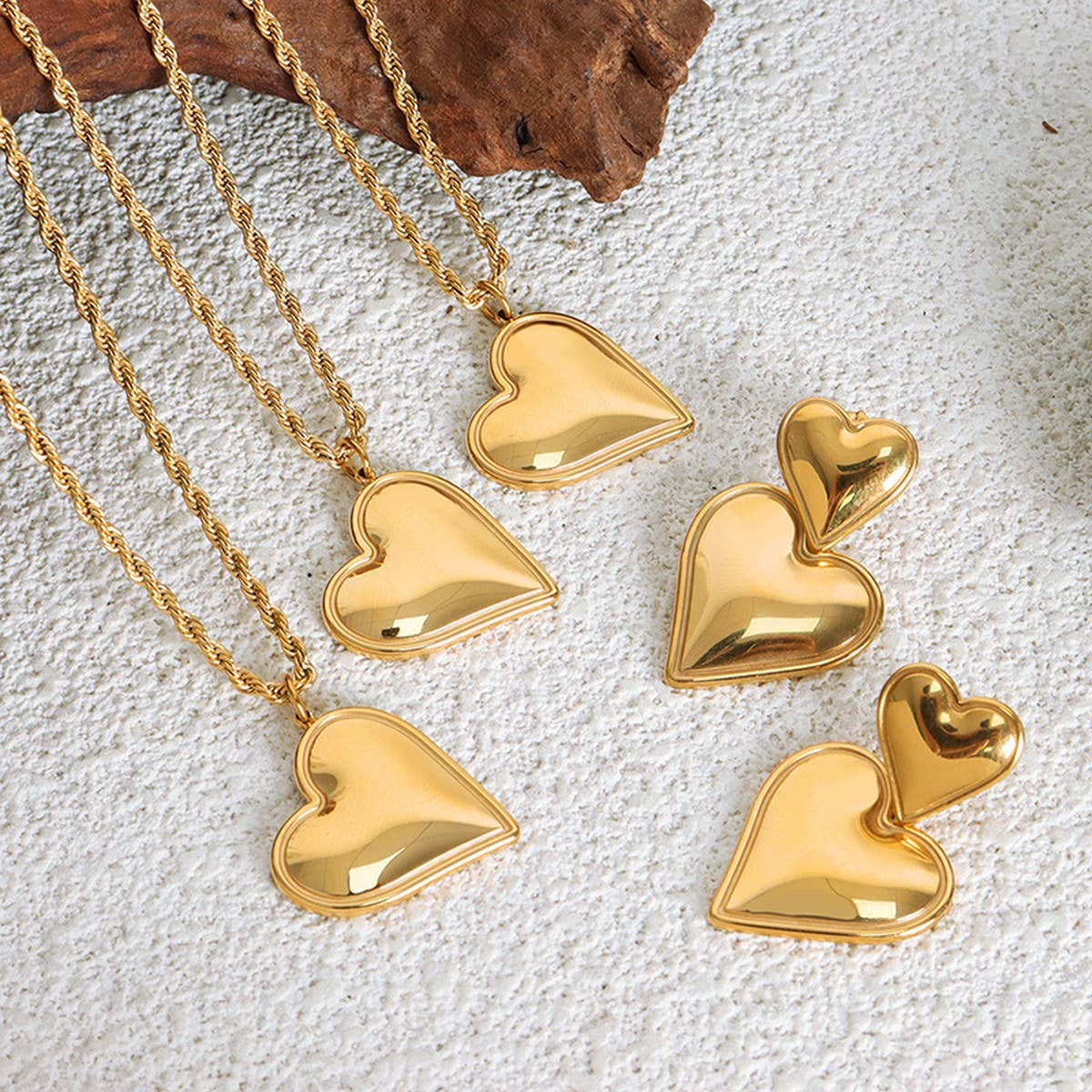 HEART TITANIUM STEEL PENDANT EARRINGS NECKLACE