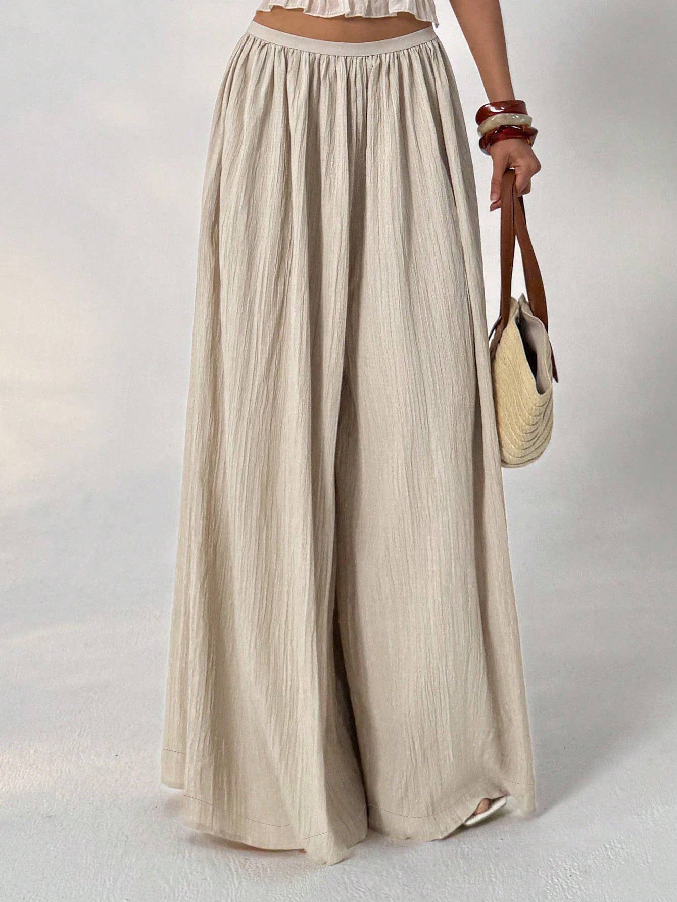 Loose and tight solid color loose wide-leg pants