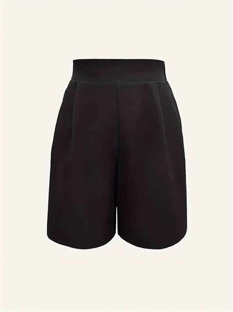 High-waisted formal solid color loose shorts